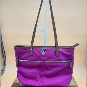Michael Kors Fuchsia Tote With Silver Hardware & Finishings